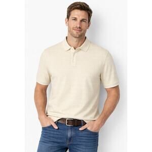 Madison Clothing Co Polo Shirt Mens M Cream Striped 100% Cotton Short Sleeve